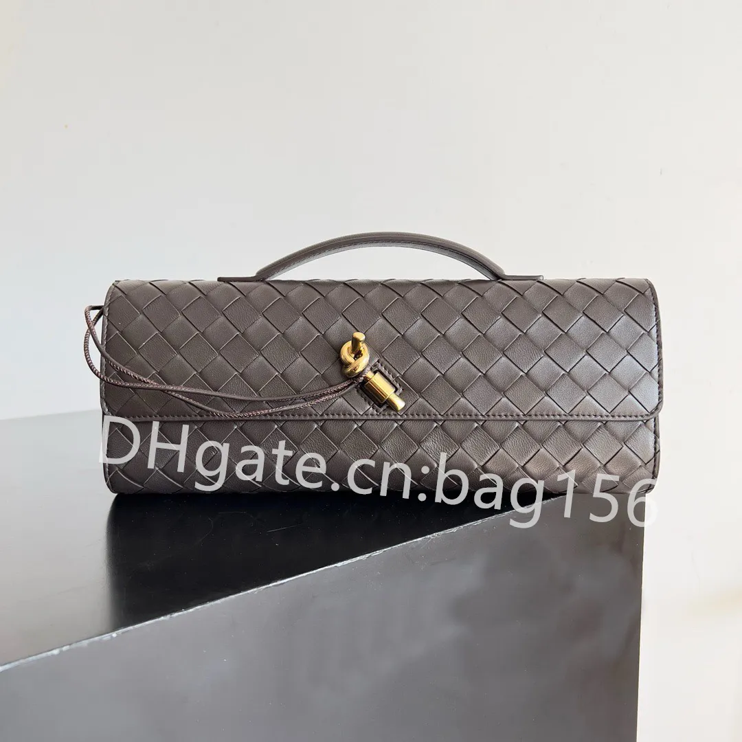 10A Atualização Espelho Qualidade Long Clutch Intrecciato Andiamo Bolsas Mulheres Artesanato Bolsas Luxurys Bolsas De Couro Genuíno Bolsa De Noite Negra Com Alça