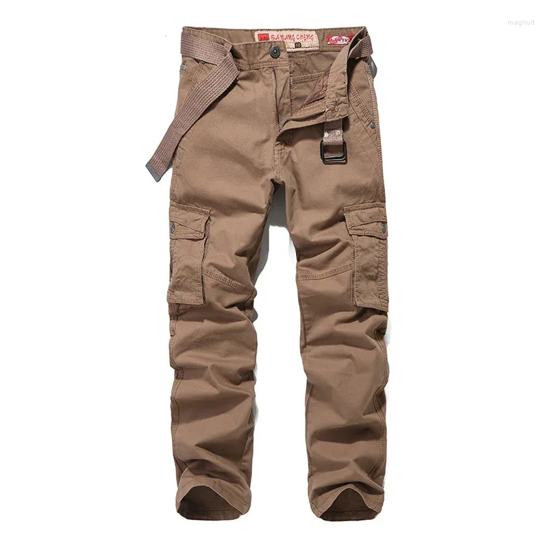Men's Pants Cargo Mens Military Tactical Washed Trousers Male Loose Cotton Multi-pocket Pant Man Fashion Khaki Black Army
