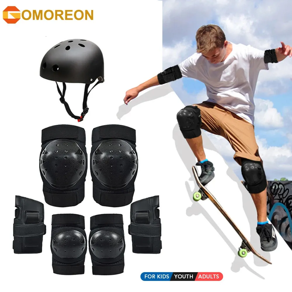 GOMOREON adolescents adultes genouillères coudières protège-poignets casque équipement de protection ensemble pour patinage à roulettes skateboard cyclisme 240227