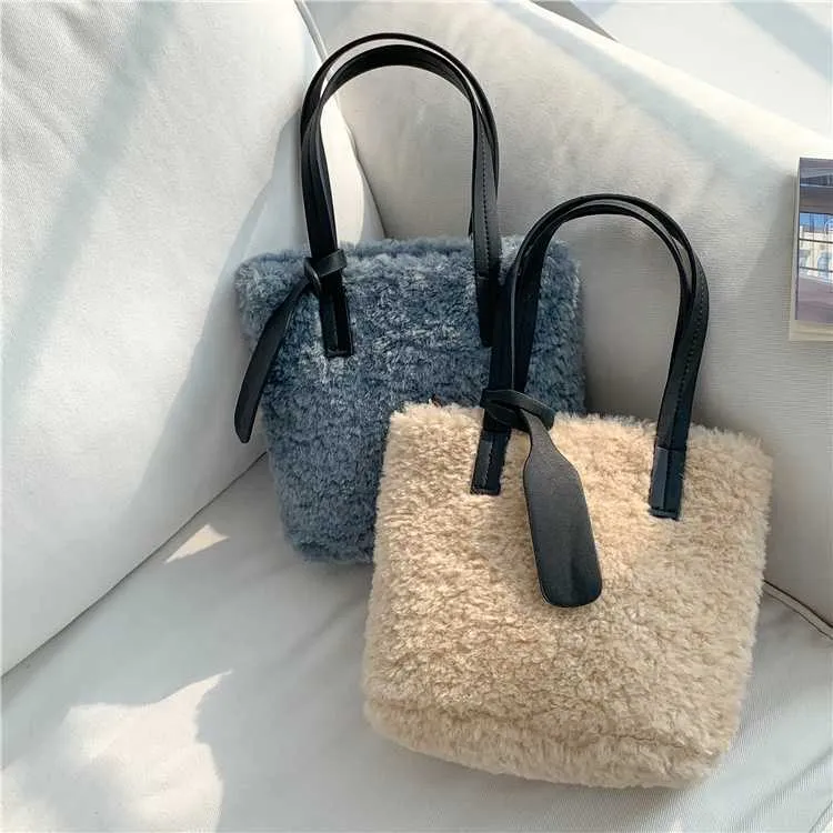 HBP Non-Brand New Fashion Plain Tote Bag Luxury High Quality Soft Plush Hand Simple Lovely Small Faux Fur