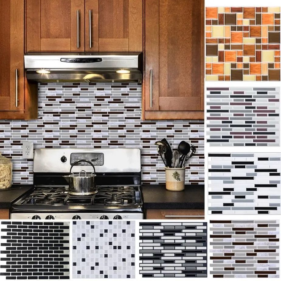 1PC 3D Self-adhesive Ceramic Tile Imitation Glass Mosaic Wall Stickers Wallpaper Decal for Kitchen Bathroom Decor2756