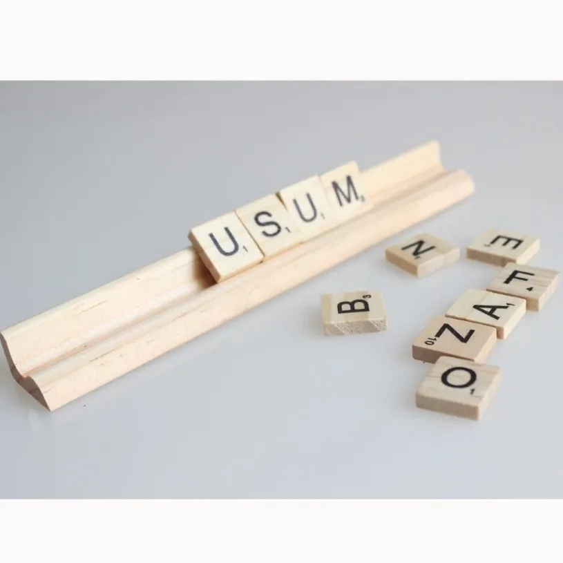 Bois Scrabble carreaux lettres support règles 19 Cm longueur pas de lettres supports en bois 20 pcs2005