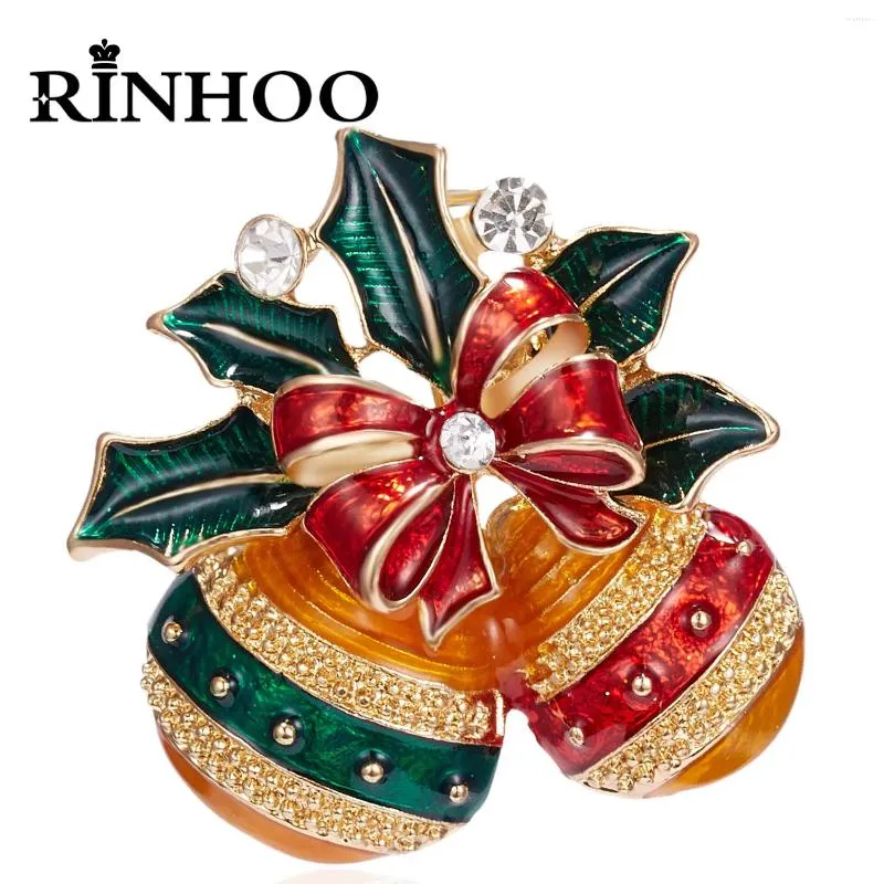 Brooches Rinhoo Trendy Christmas Jingle Bells Bowknot Rhinestone Xmas Snowflake Flower Wreath Star Heart Lapel Pin Year Gift