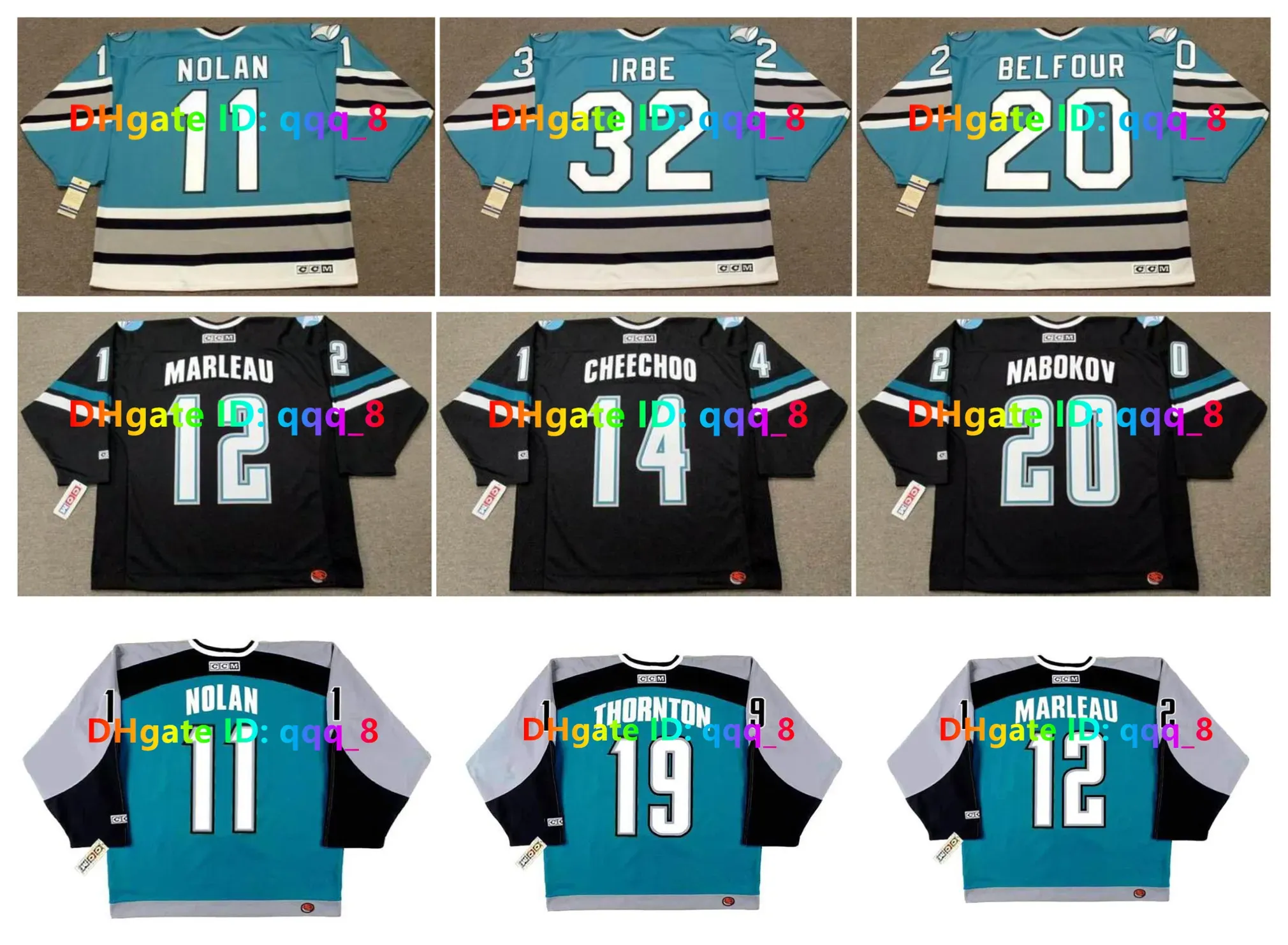 Custom Hockey Jersey hommes femmes jeunes San Jose''sharks''hockey Jersey Jonathan Cheechoo Evgeni Nabokov Joe Thornton Doug Wilson Ed Belfour Patrick Marleau Granato Taille