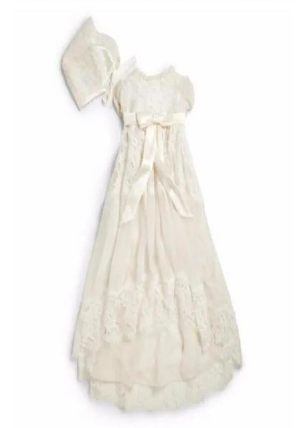 Robe de baptême pour bébés filles, robe de baptême en dentelle avec appliques avec Bonnet, 3 6 9 15 18 24 mois 4392097