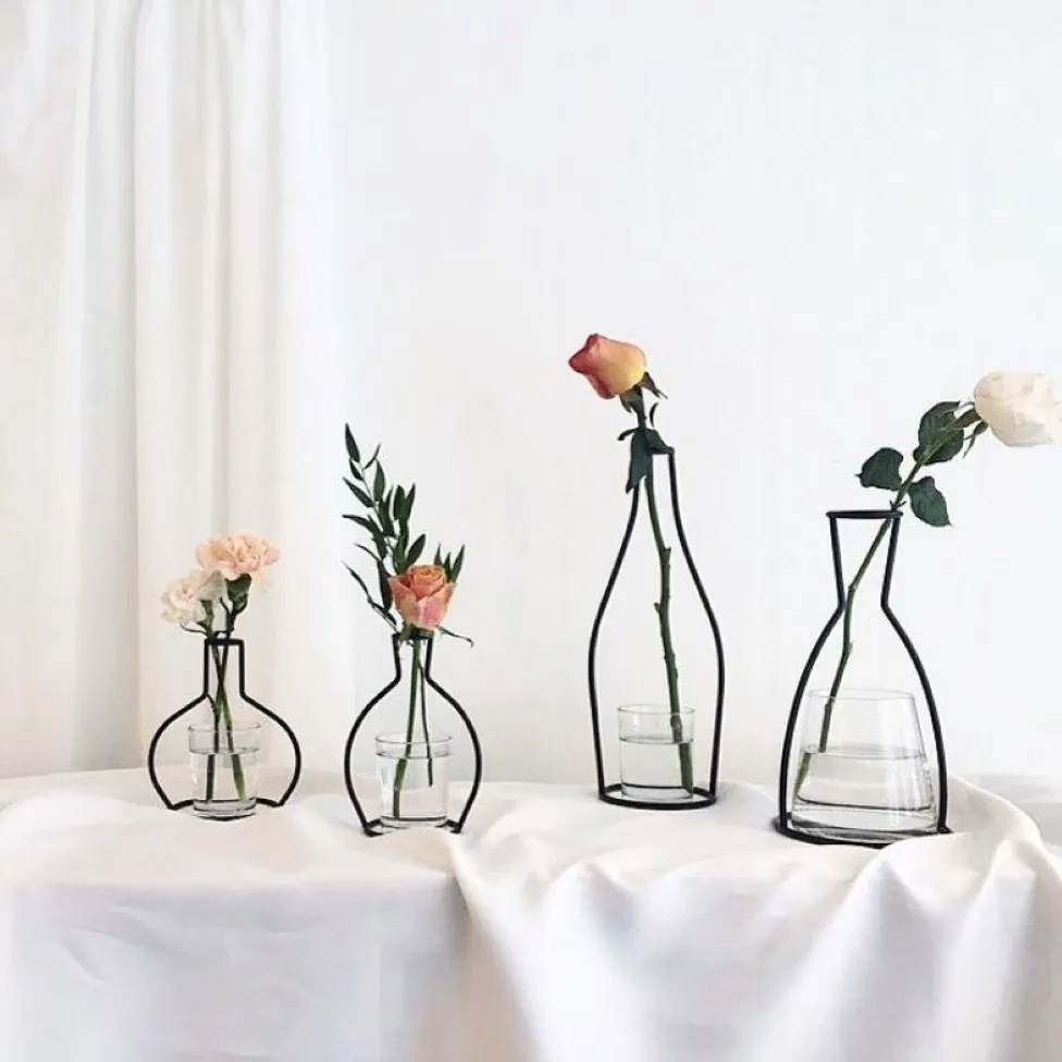 New Style Retro Iron Line Flowers Vase Metal Plant Holder Modern Solid Home Decor Nordic Styles Iron Vase255S