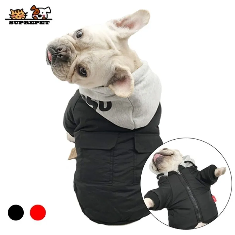 SUPREPET Pet Dog Jacket Abbigliamento invernale per cani per Bulldog francese Cappotto invernale per cani in cotone caldo con cappuccio per Chihuahua ropa para perro T20312K