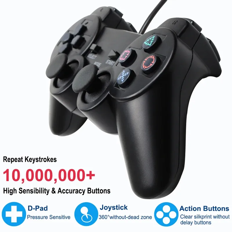 PS2 Çift Titreşim Joystick Gamepad Oyun Denetleyicisi için En Kaliteli Kablolu Kontrolör PlayStation 2