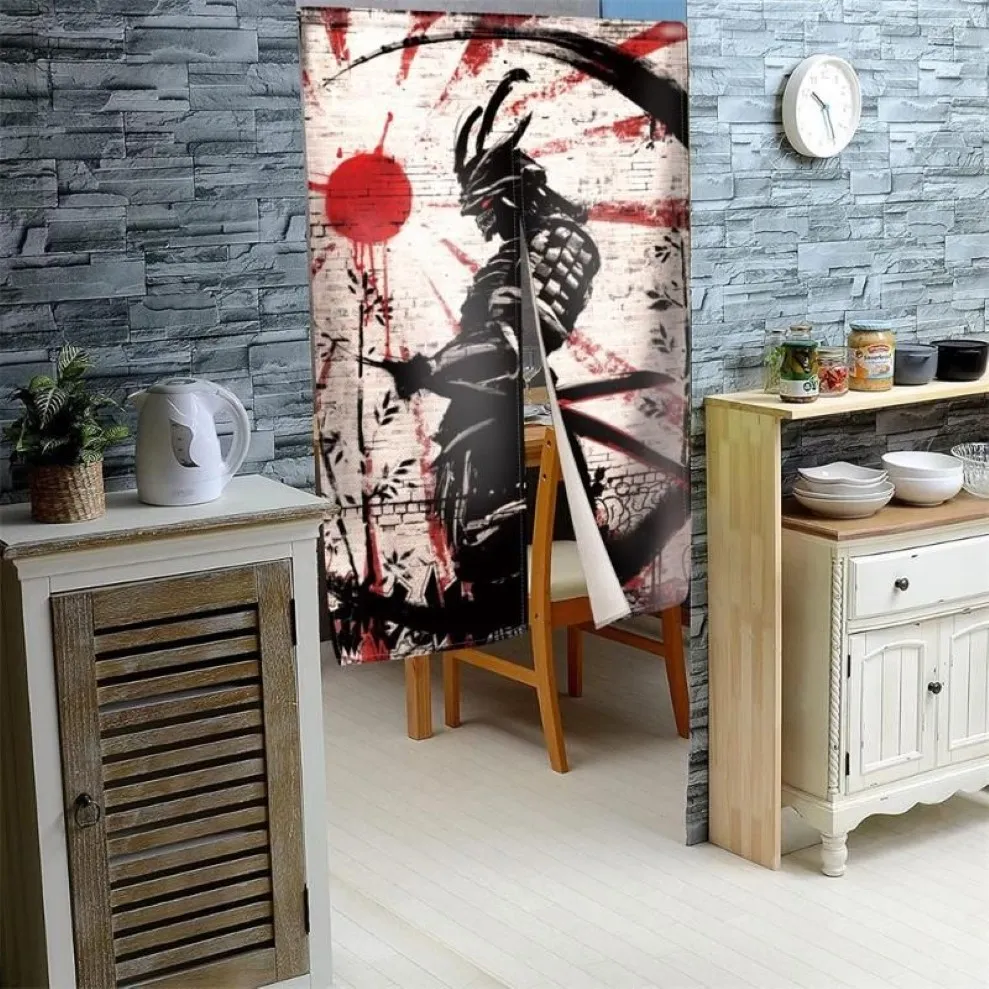 Rideau de porte japonais samouraï, cloison d'armure de lune, Style porte de cuisine, décoration de la maison, personnalisé, pour Restaurant, 274f