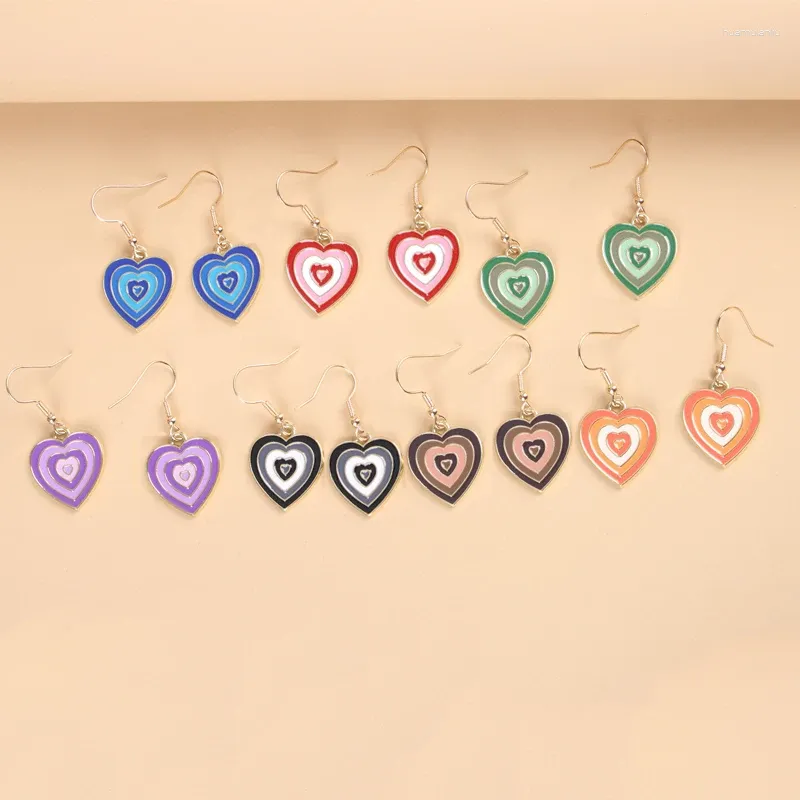 Boucles d'oreilles Vintage Peinture à l'huile Amour Émail Pendentif Femme Créativité Colorée Simple Bijoux en Métal Accessoires Cadeau pour Amis