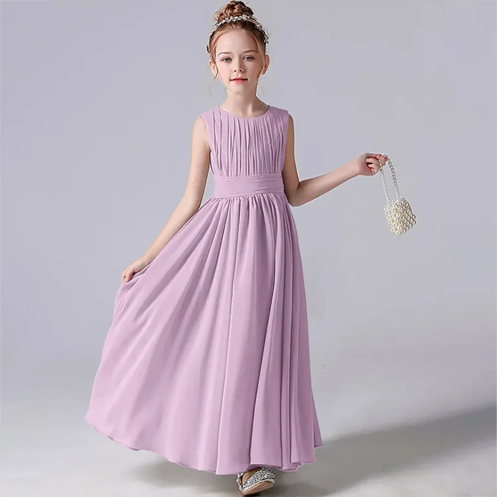 Dideyttawl Chiffon Pleated Flower Girl Dresses Sashes Kids Weddings Birthday Party Pageant Gowns Junior Bridesmaid Dress 240228