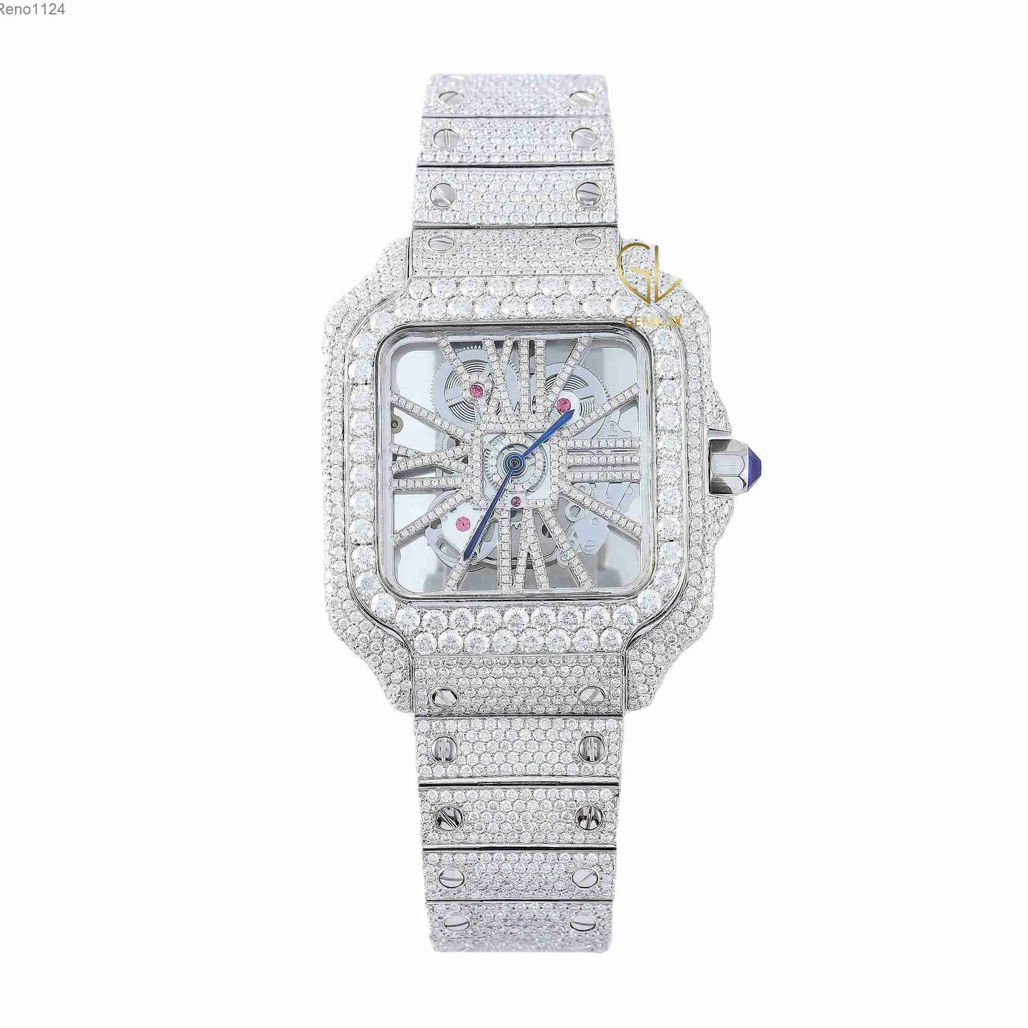 D vvs okrągły genialny krój kryształ moissanite Diamond Nowa modna modna biżuteria Mężczyźni urocze w pełni mrożone zegarek na nadgarstek