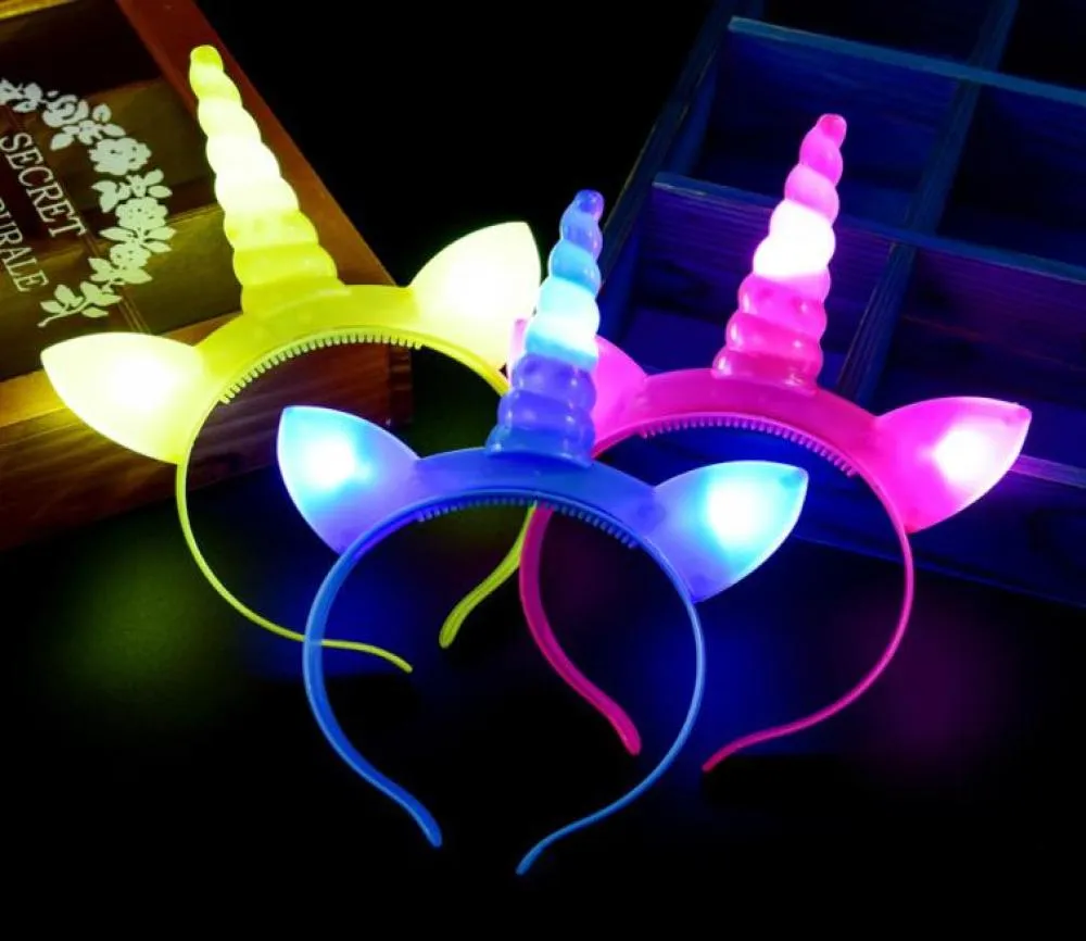 Halloween Gift Unicorn Pannband LED Flash Light Kids Gift Halloween Party Decoration Light Up Unicorn Head Bands7567062