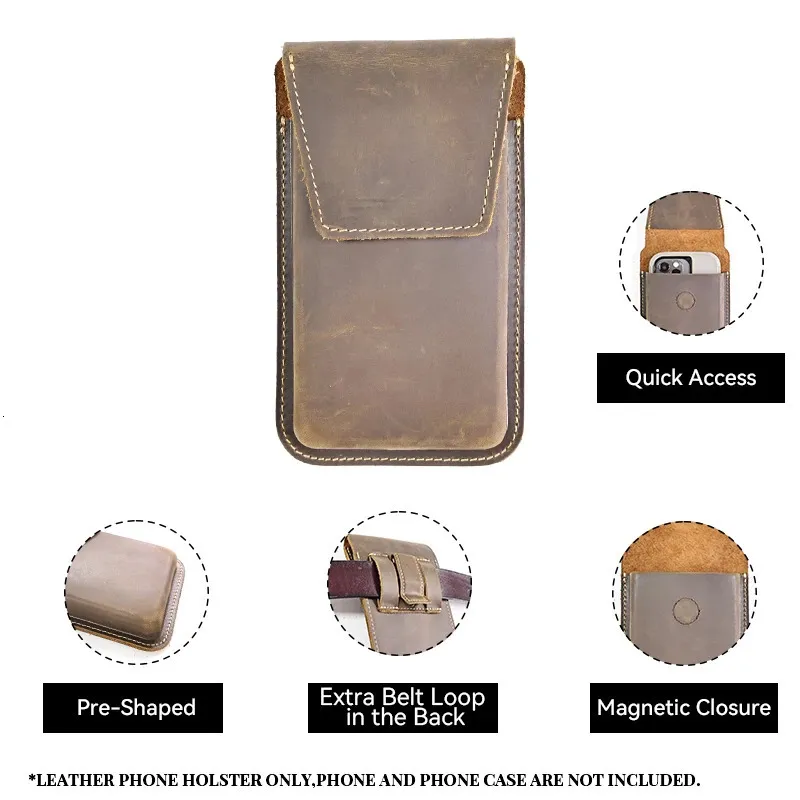 Riyao Vintage Table Bag pasa dla mężczyzn Big Mobile Torba oryginalna skóra gruba telefon komórkowy z ochroną kieszonkową kieszonkową 240307