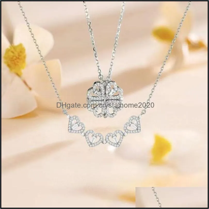 Pendentif Colliers Sterling Sier 925 Collier de trèfle à quatre feuilles en forme de coeur pour les femmes Hart Bijoux de luxe Vente Drop Livraison Pendentifs Otpsv