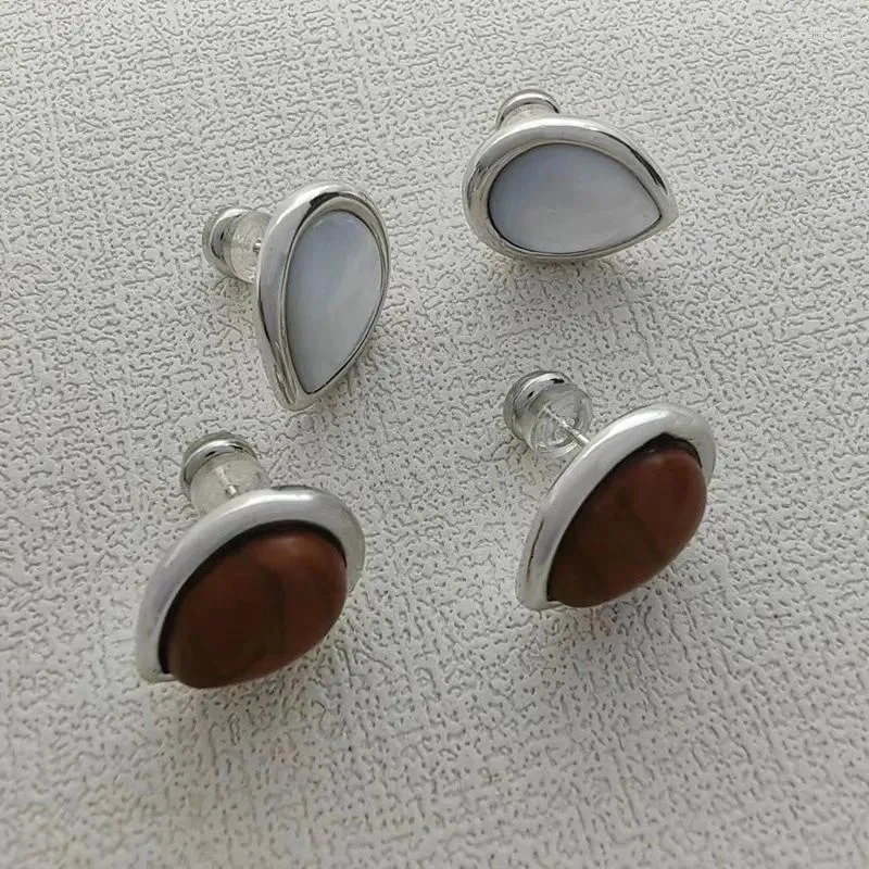 Dangle Earrings LONDANY Minimalist Water Drop Wooden Grain Stone Ear Studs White Butterfly Shell Fashionable