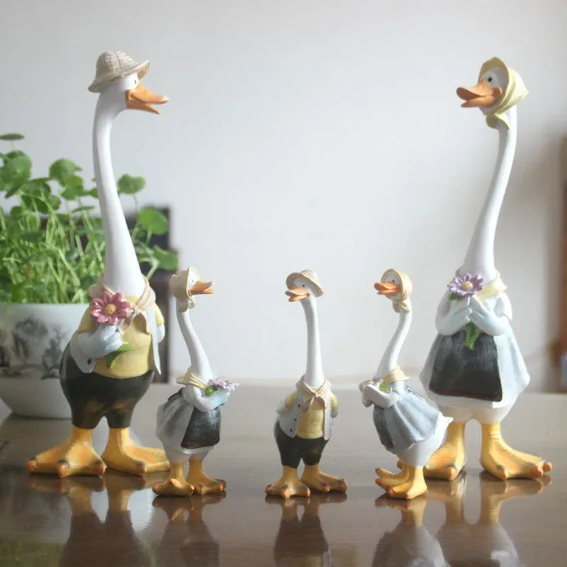 Skulpturer harts Duck Craft Figurer 4 Familjmedlem Trädgårdsstaty Artwork Courtyard Ornament Harts Duck Craft Figurer Modern inredning