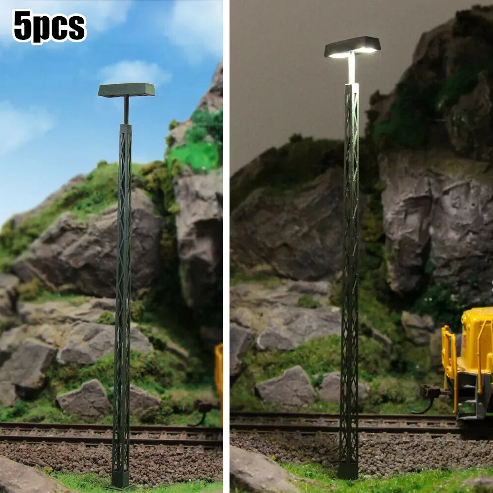 Esculturas 5 peças 1: 87 lâmpadas modelo luzes ferroviárias treliça mastro medidor de luz h0 layout de luz modelo rua jardim layout decoração de construção