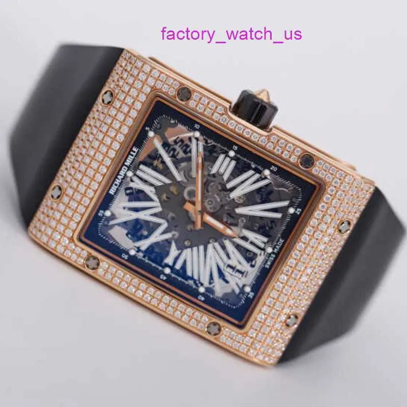 Spännande Watch RM Watch Hot Watch RM016 Rose Gold Diamond Full Hollow Black Carbon Fiber Dial Swiss Famous