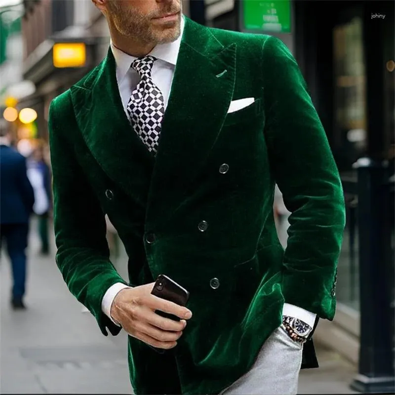 Men's Suits Velvet Blazer For Dinner Italian Style Double Breasted Smoking Jacket Elegant Coat Wedding Prom Party 2024