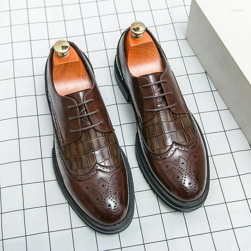 Geklede schoenen Klassieke herenvleugeltip Echt leer Heren Veterschoenen Oxfords Luxe Brogue Kantoor Bruiloft Formeel voor heren