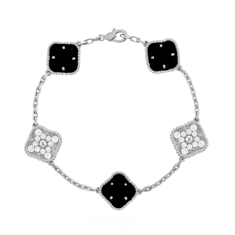 Classico braccialetto di design a 4 quadrifogli da donna bianco rosso blu agata conchiglia braccialetti con ciondoli in madreperla cristallo diamante gioielli in oro 18 carati regalo di moda di lusso