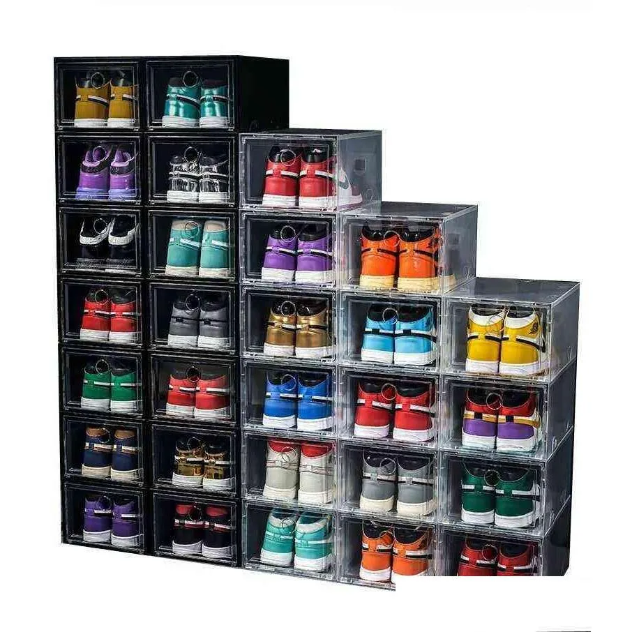 Storage Boxes & Bins 6-12Pcs Large Shoe Box Stackable Display Der Storage Heel Case Cabinet Sneaker Plastic Organizer Home Closet Drop Dhbis