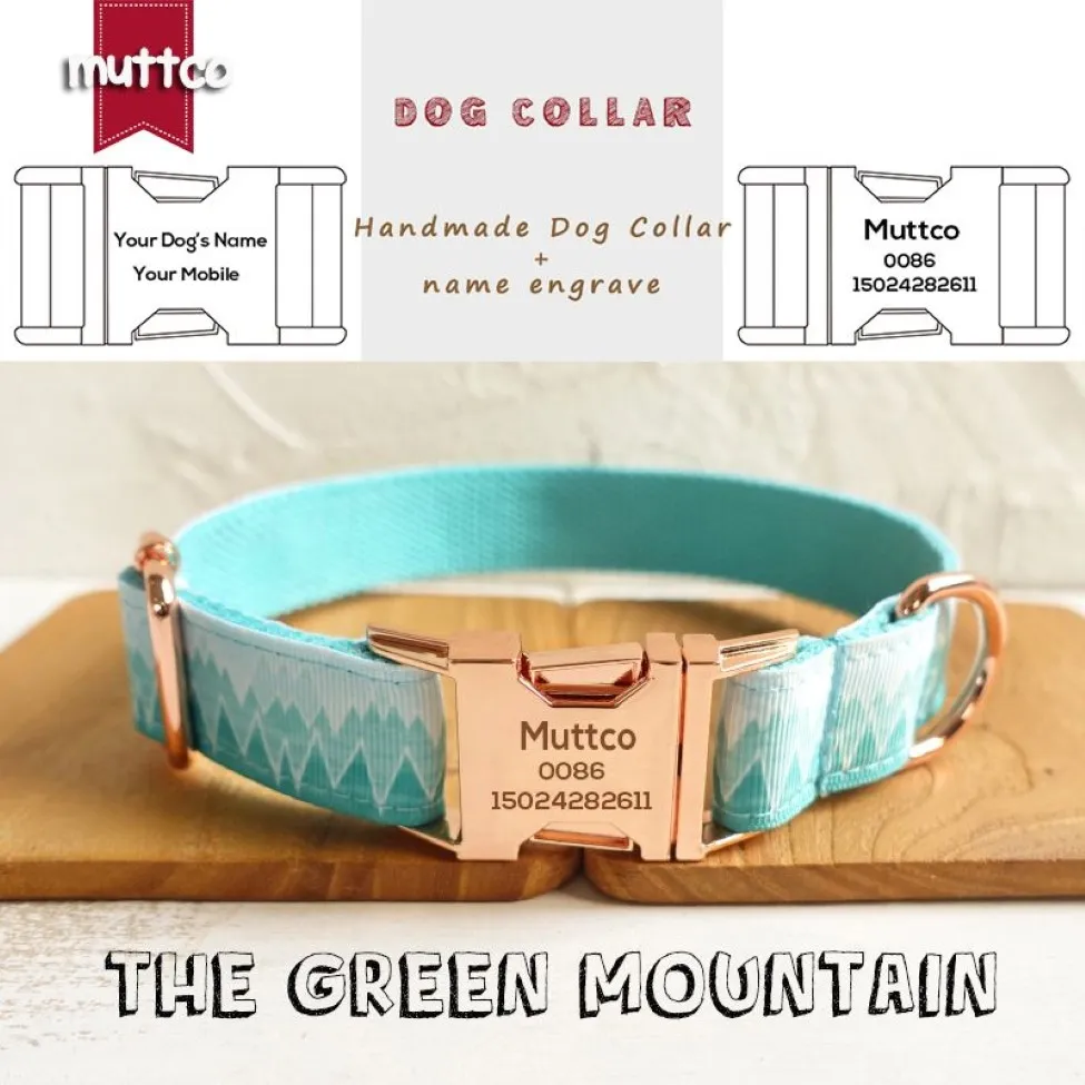 MUTTCO vente au détail collier de style unique boucle en métal gravé THE FOREST PLAID coton collier de chien personnalisé 5 tailles UDC015M185U