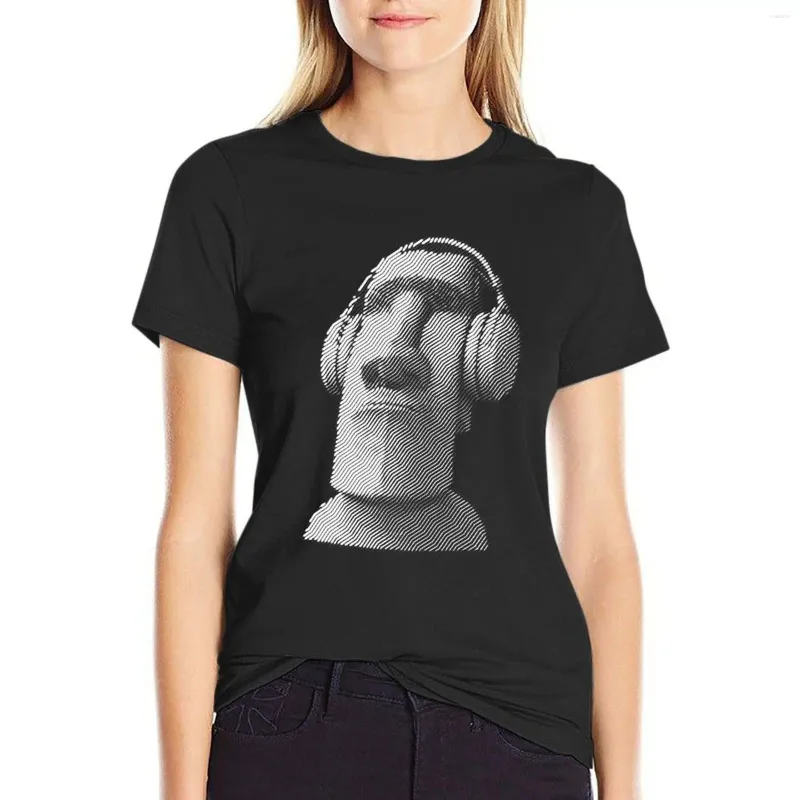 Polos Femmes Moai portant des écouteurs T-shirt Vêtements hippies surdimension