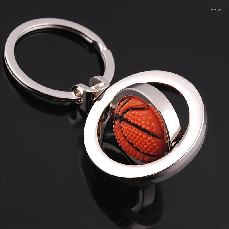 Llaveros Llavero de baloncesto rotacional Anillo redondo Llavero Bolsa Encantos Cubierta de metal Estilo deportivo Colgante para niño