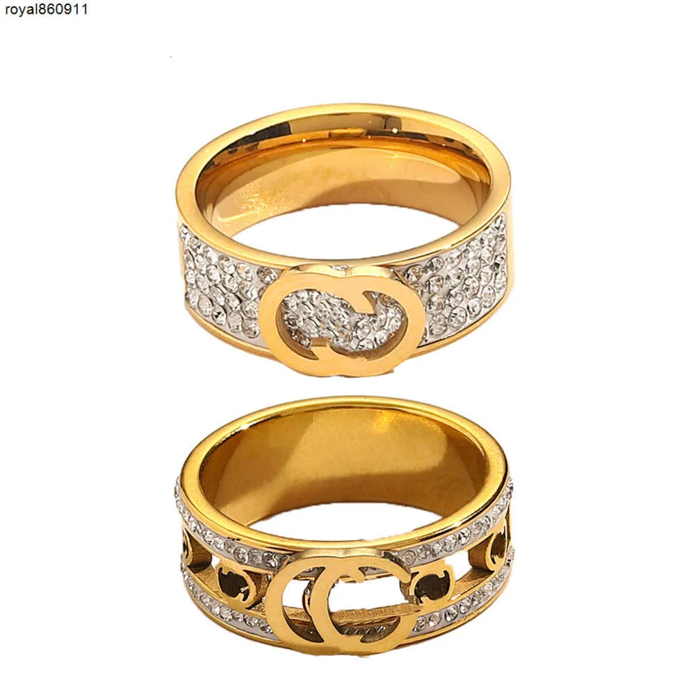 Klassischer Luxus-Schmuck-Designer-Ring für Damen, Liebe, Hochzeit, Zubehör, Diamant-vergoldeter Edelstahl-Ring, feiner Finger-Großhandel