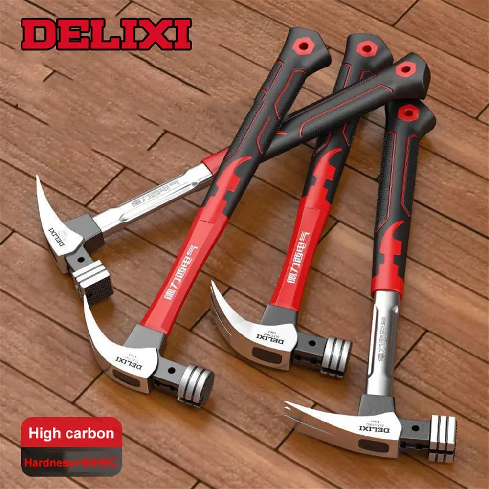 Hammer 2023 Delixi Handle authentique Fibre Handle Multifonctionnel High Carbone Steel Claw Hammer Woodworking Nail Pulling and Hammering