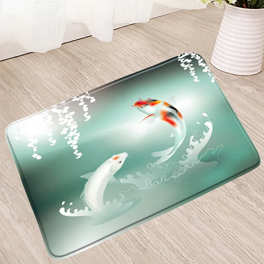 Mats Koi Goldfish Bath Mat Chinese Animal NonSlip Carpet Shower Enclosure Mats Foot Pedal Toilet Floor Pad Room Living Bathroom Rugs