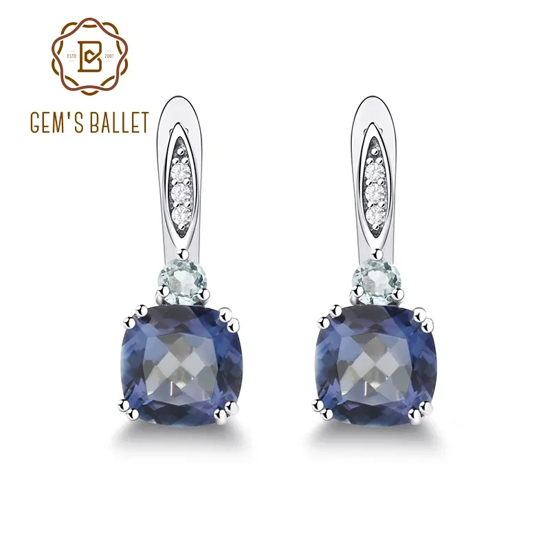Earrings Gem's Ballet 4.44Ct Natural Iolite Blue Mystic Quartz Sky Blue Topaz Clip Earrings 925 Sterling Silver Fine Jewelry For Women