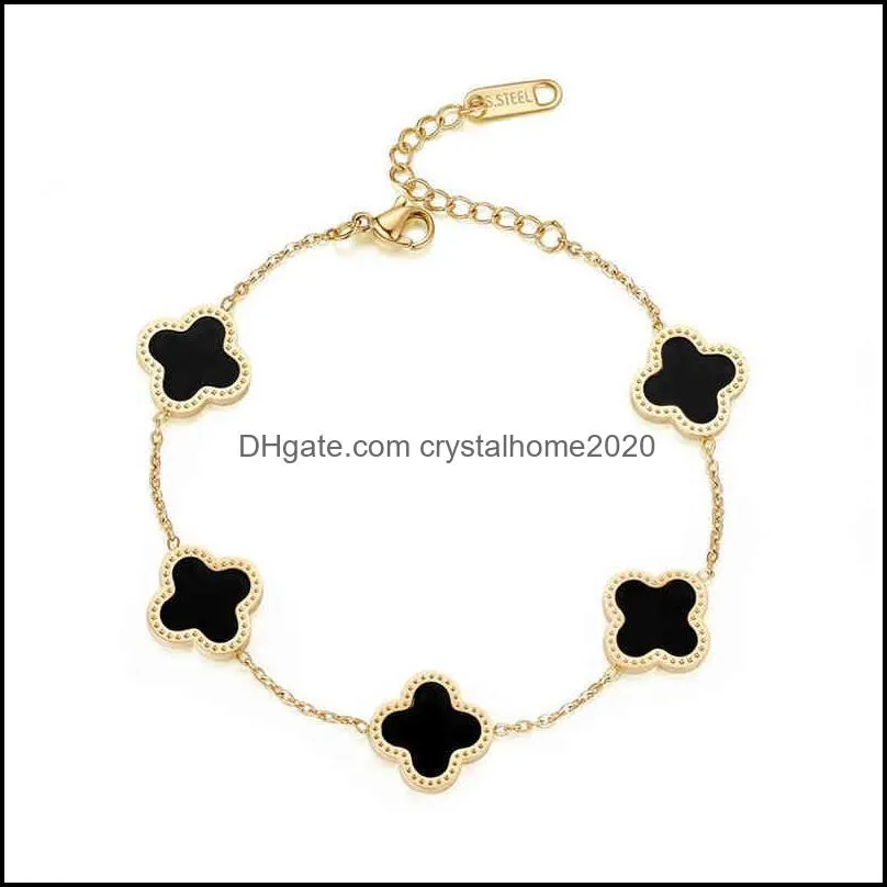 Charm Bracelets 18K Gold Plated Stainls Steel Jewelry Bracelet Lucky Ladi Four Leaf Clover Drop Delivery Otcp3