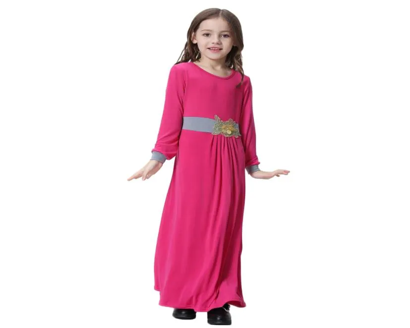 Bambini Ragazza Musulmana Abaya Fiore Vita Abito Maxi Abiti Islamici Abbigliamento per bambini9603491