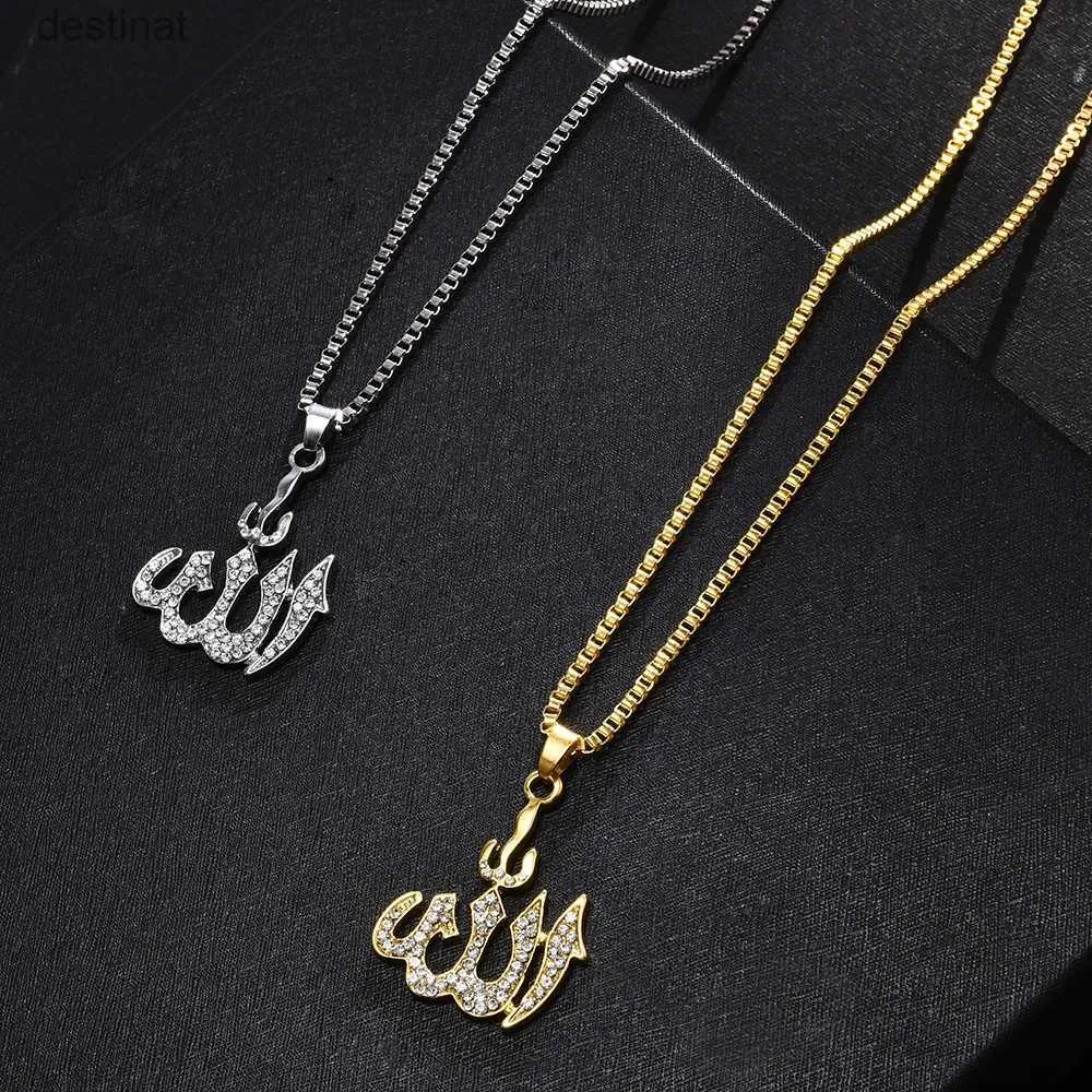 Pendant Necklaces Fashion Crystal Pendant Necklace Gifts Sweater Chain Necklaces Allah Golden Color Necklace Chain Simulated Anchor IslamicL242313