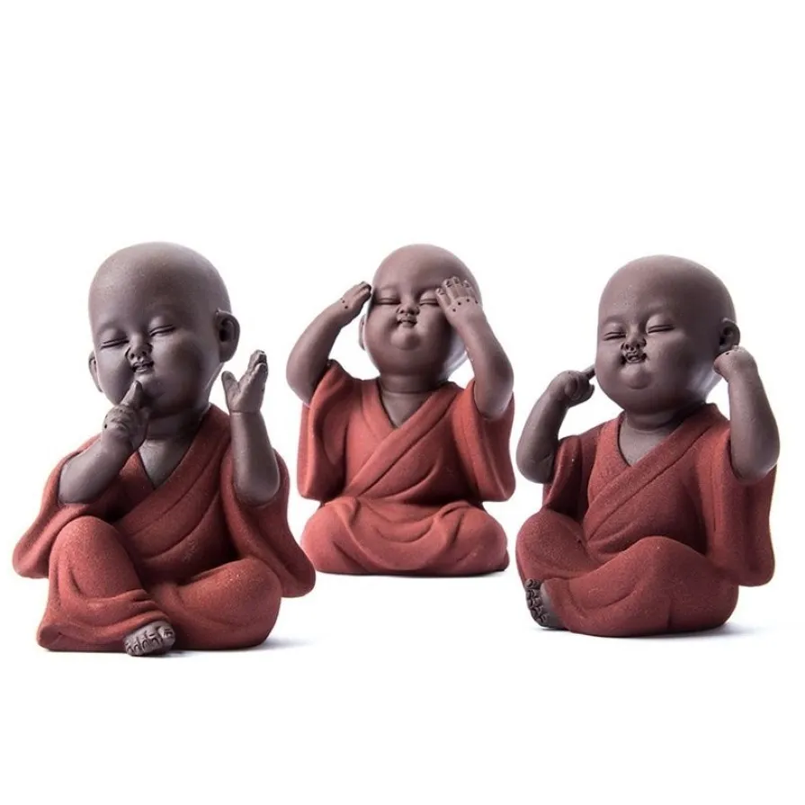 Ceramic buddha statue Tea Pet Purple sand Monk home decoration Buddhist monk miniatures ornaments crafts Buddhism gift bonze zen 2256C