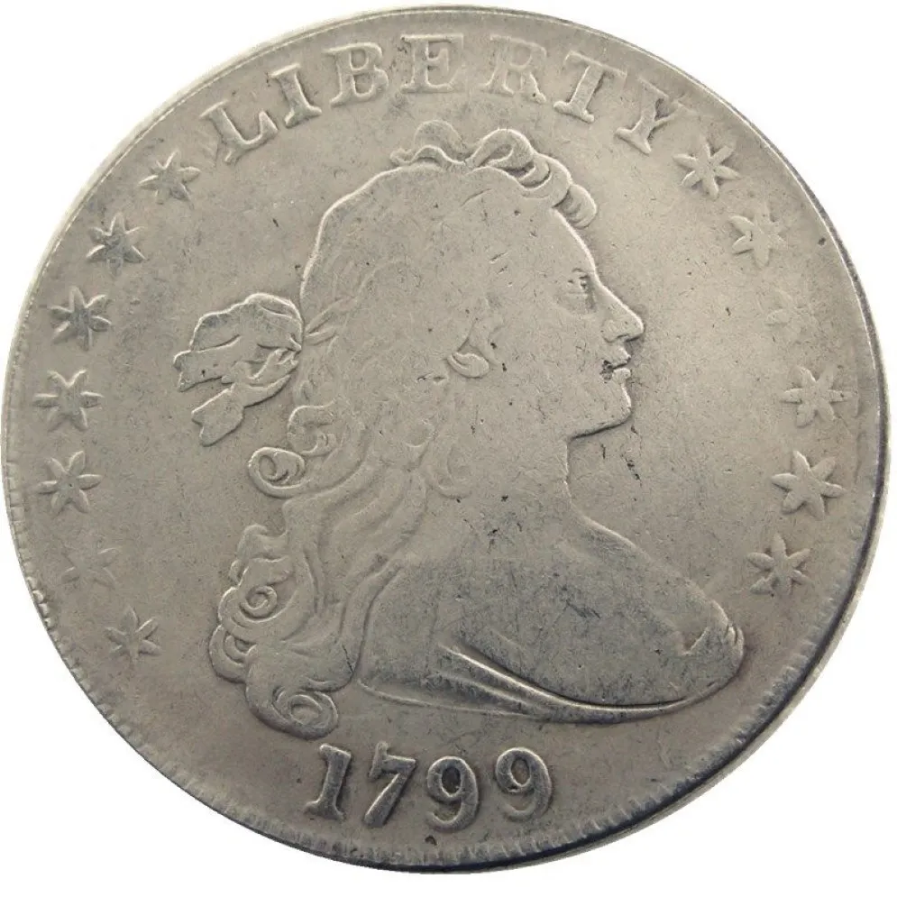 Monete degli Stati Uniti 1799 Busto drappeggiato Ottone placcato argento Dollaro Bordo lettera Copia moneta214l
