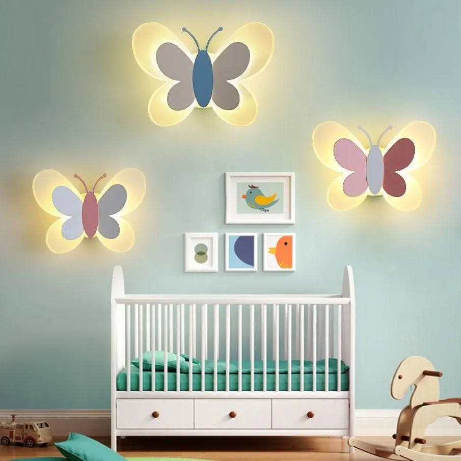 Wandleuchte Schmetterling Modernes Mädchen Schlafzimmer Kreative Wandleuchte Lampen Cartoon Kinderzimmer Led Nachttisch befestigt269u