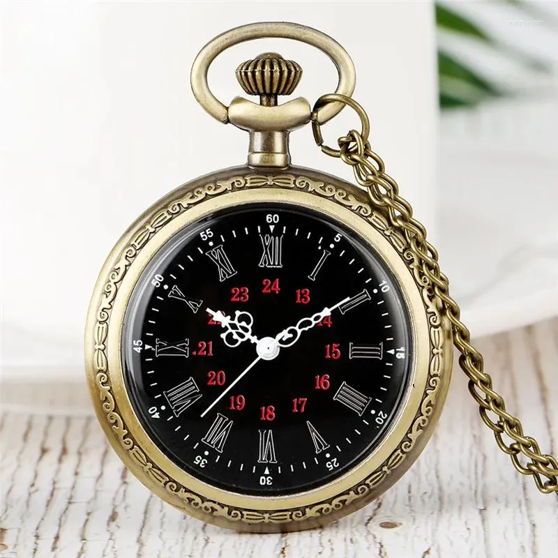 Pocket Watches antik stil klocka öppen ansikte timepiece män kvinnor bronsklocka med romersk siffra ringhalsband hänge legeringskedja