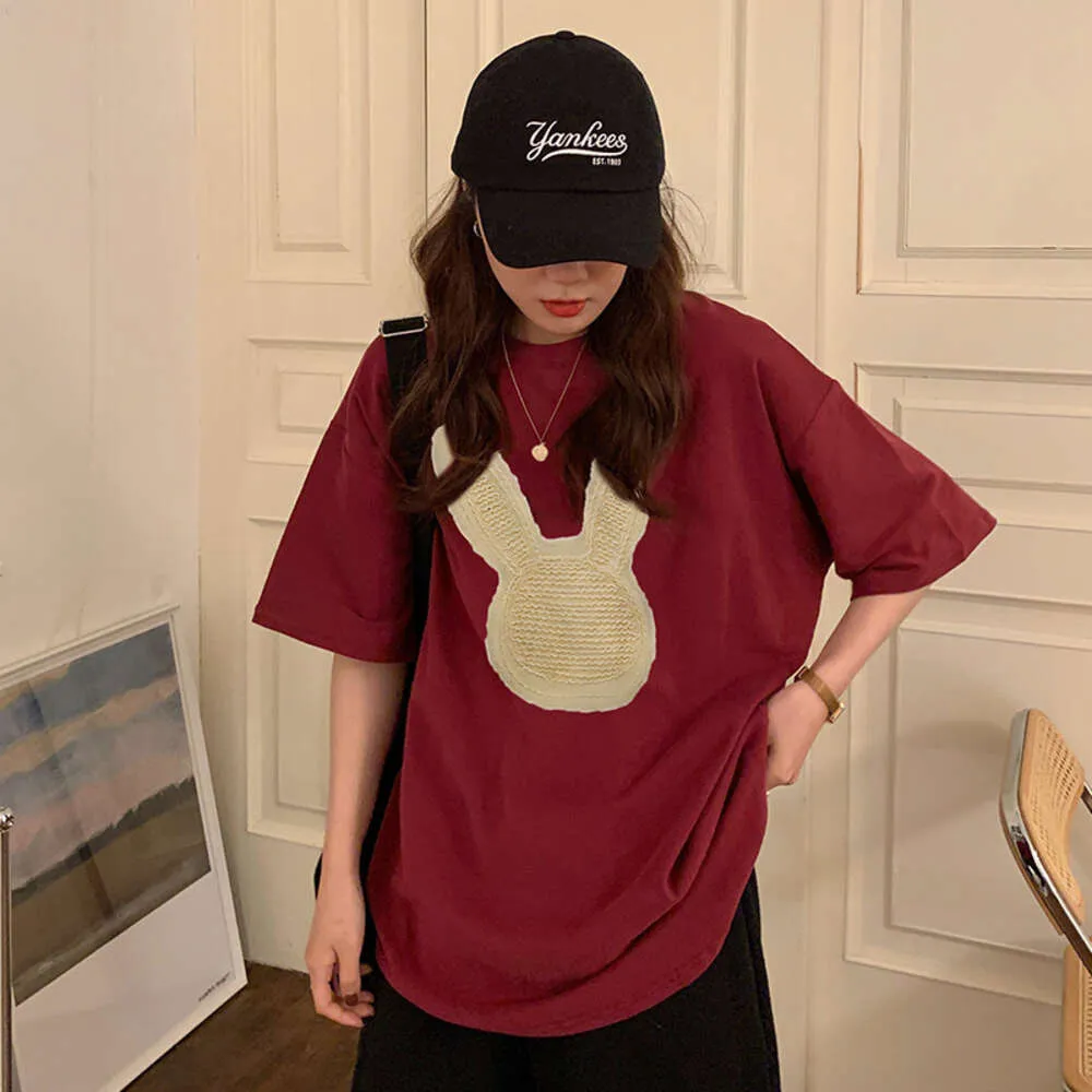 T-Shirt à manches courtes pour femmes, édition coréenne, imprimé lapin mignon, avec un Style petit et surdimensionné, nouvelle collection été 2023