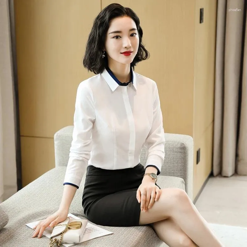 Women's Blouses Fashion White Shirts Women 2 Piece Pant And Top Set Office Ladies Long Sleeve Work Wear Clothes