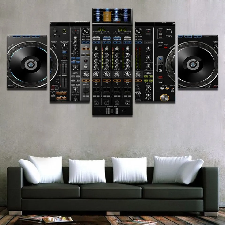 Modułowy obrazek wystroju domu obrazy Płótna nowoczesna 5 sztuk Muzyka DJ Console Instrument Mikser Plakat do salonu Art 280Z