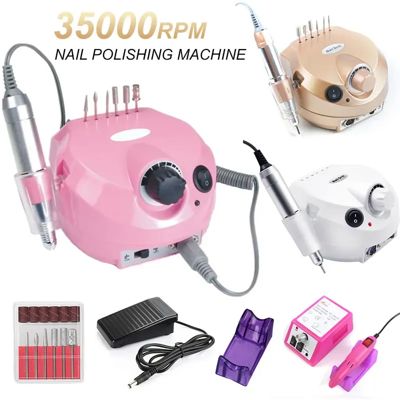 KITS Pro Nail Drill 35000/20000 دورة في الدقيقة Manicure Hine Apparatus for Manicure Pedicure Kit File Electric Dail مع أداة فن الأظافر القاطع