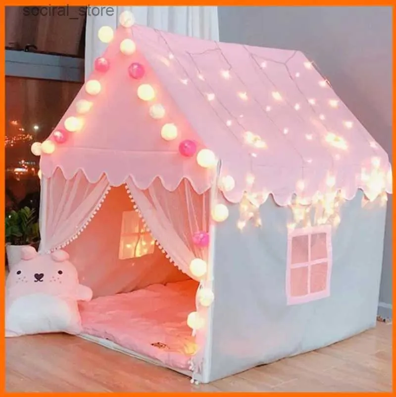 Speelgoed Tenten 1.35M Grote Kinderen Tent Wigwam Opvouwbare Kids Tipi Baby Speelhuis Meisjes Roze Prinses Kasteel Kind Kamer decor Geschenken L0313