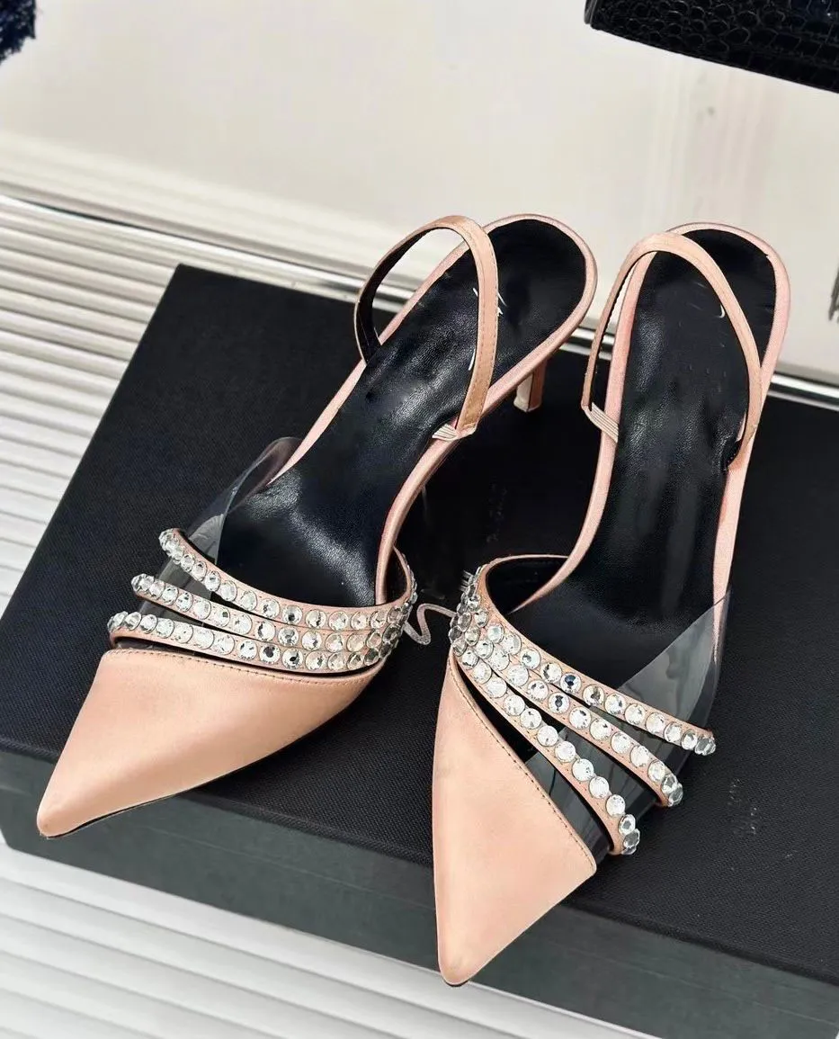 Elegante antico audrine sandálias femininas sapatos de cristal-embelezado apontou toe estilingue senhora festa de casamento senhora luxo andando EU35-43