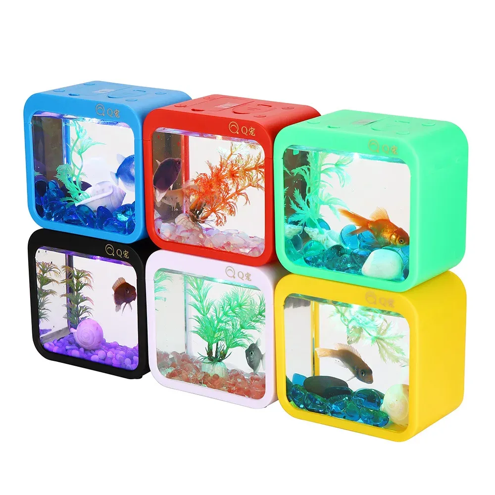 Tanques criativos destacáveis tigelas de peixes acrílico transparente bloco de construção mini tanque de peixes com luzes desktop paisagem tartaruga aquário