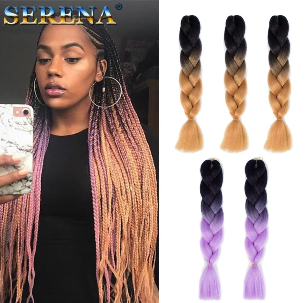 Kanekalon Ombre Intrecciare i capelli sintetici Trecce all'uncinetto 24 pollici 100g Ombre due toni Jumbo estensioni dei capelli treccia Xpression Brai7756617