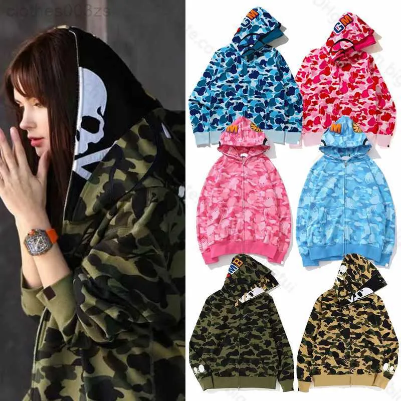 Mens Designer Sweat à capuche Femmes Full Zip Shark Black Camouflage Veste Bleu Sweat à capuche Pull à manches longues Technologie Laine CardiganOXXS